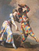 Giovanni Domenico Ferretti Gemalde des italienischen Malers Giovanni Domenico Ferretti. Motiv Arlecchino Harlekin und Colombina Spain oil painting artist